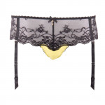 Luxurious thong panty with detachable suspenders, front