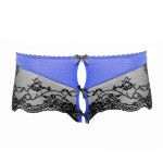 Extravagant crotchless panty ouvert in aqua-blue-black, front