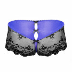 Extravagant crotchless panty ouvert in aqua-blue-black, back