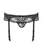Thong panty with suspenders in black, front