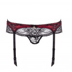 Stunning thong panty with suspenders in black/red, front
