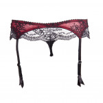 Stunning thong panty with suspenders in black/red, back