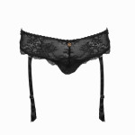 Stunning thong panty with detachable black suspenders by Escora / Diamor, front