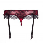 Exciting thong panty with detachable suspenders in red/black, black
