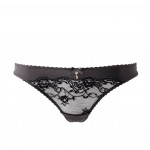Luxury thong in black by Escora, front