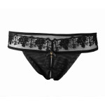 Luxury crotchless rio brief by Escora in black, front