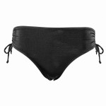 Stylish bikini panty with drawstring in black, front